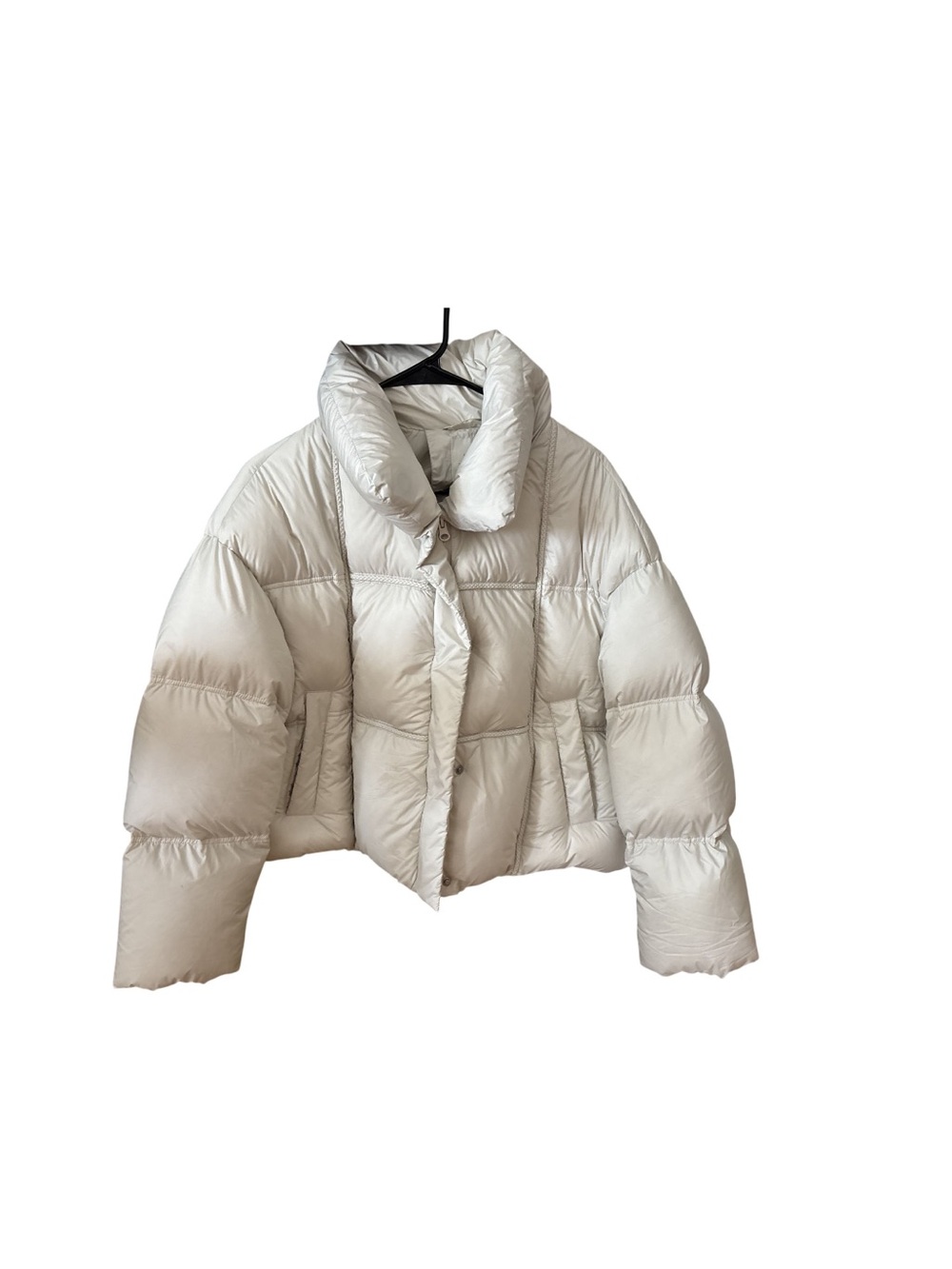 Cropped Ivory Puffer Coat with High Collar